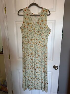 Market & Spruce Cream Floral Sleeveless Maxi Dress with Orange and Green Accents